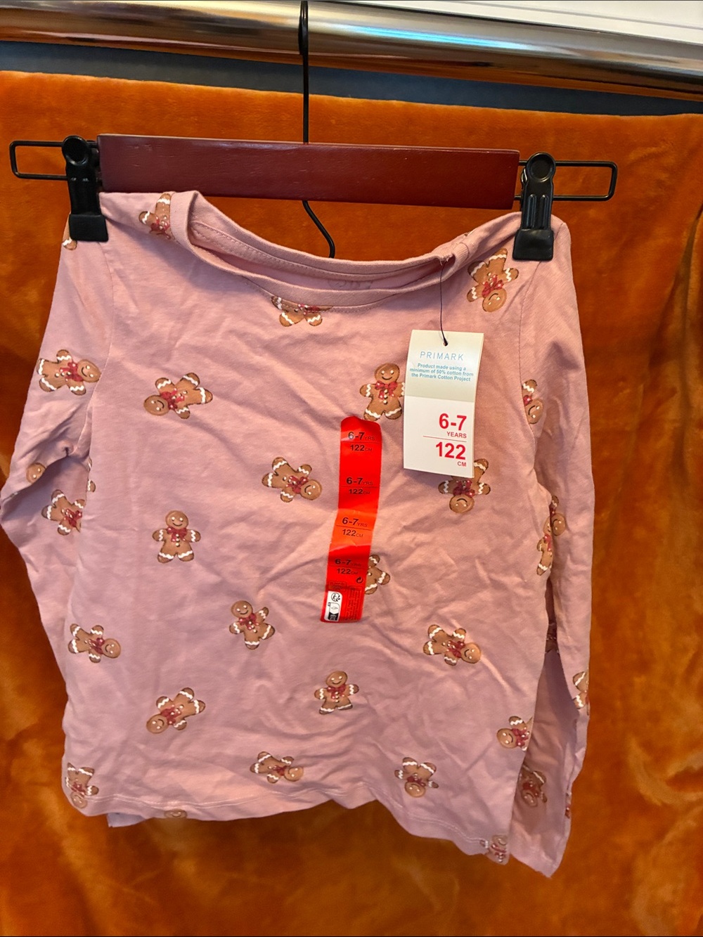 NWT size 6 Primark Pink Long Sleeve Top with Gingerbread Print